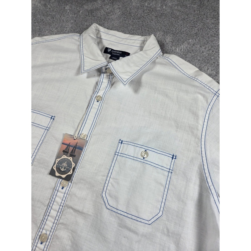 Cremieux Button Down Shirt XL White Mens Short Sleeve‎ Contrast Stitch Nautical